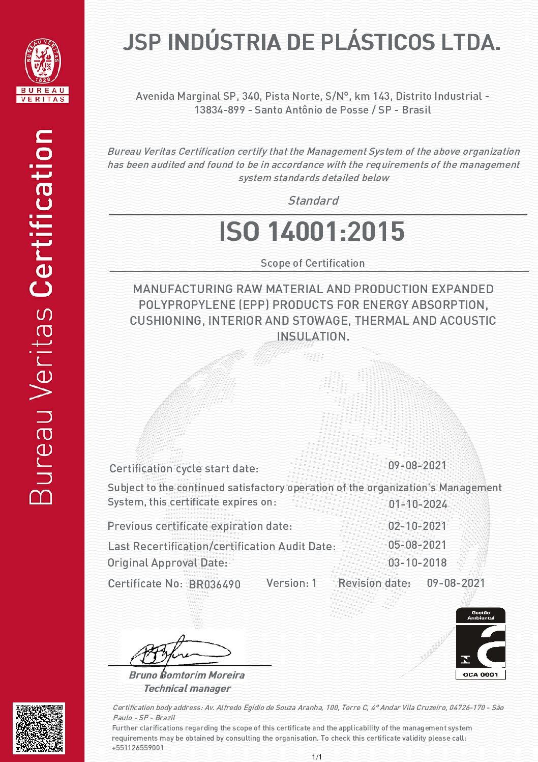 ISO 14001 - JSP Brasil - BR036490 EN
